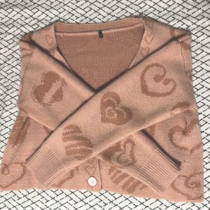Pink Heart pattern drop shoulder cardigan
